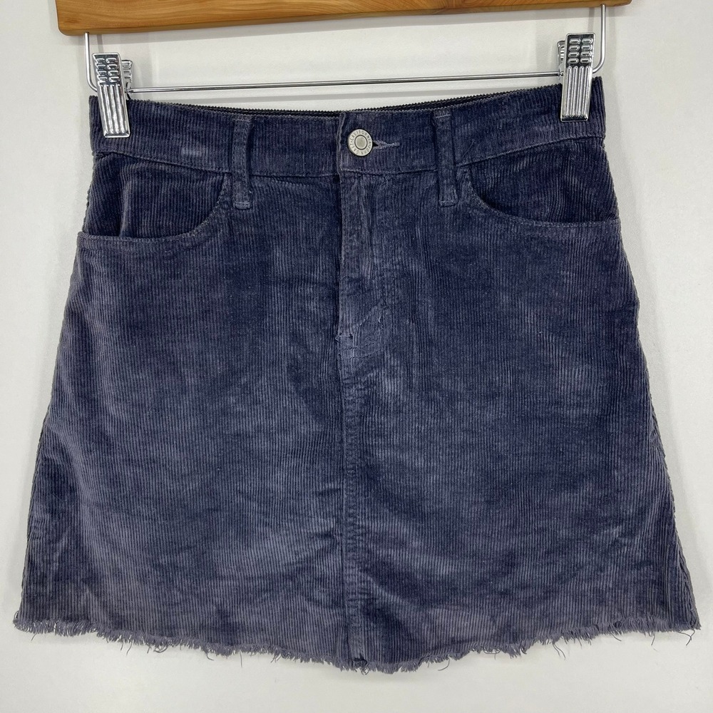 John‎ Galt Brandy Melville Womens Navy Blue Corduroy Raw Hem Mini Skirt Size S